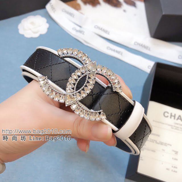 Chanel女士皮帶 香奈兒雙面牛皮銅鑽五金扣腰帶  jjp1957
